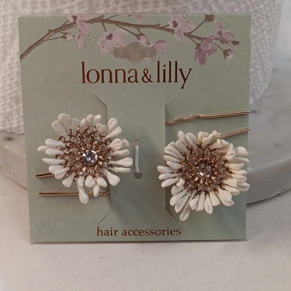New Lonna & Lilly White Floral hair accessoryBobby Pins / Gold Crystal Centers